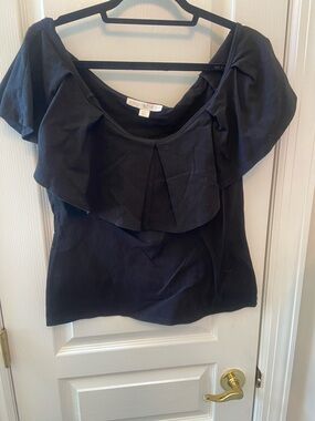 Boston Proper Black Layered Ruffle Scoop-Neck Top